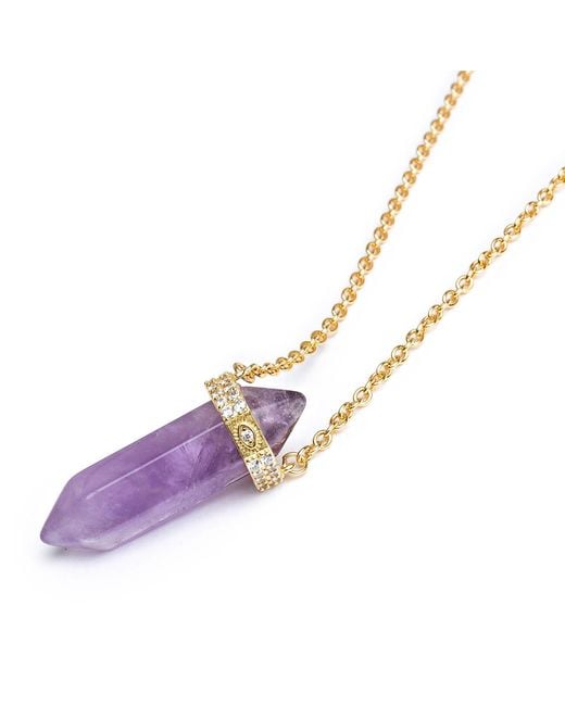 Nialaya Metallic Sterling Amethyst Crystal Necklace With Engraved Evil Eye Detail