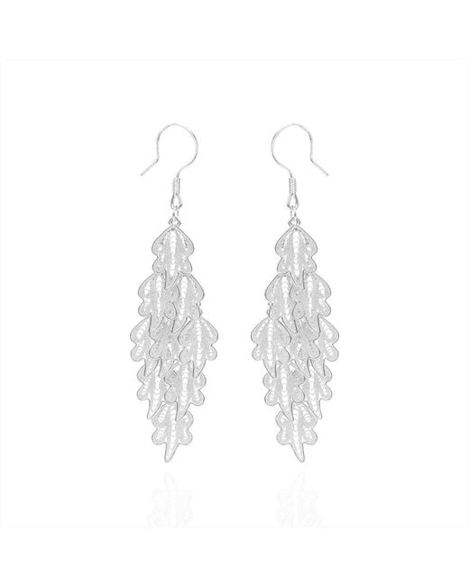 Far East Jewelry White Handcrafted Leaf Shadow Earrings