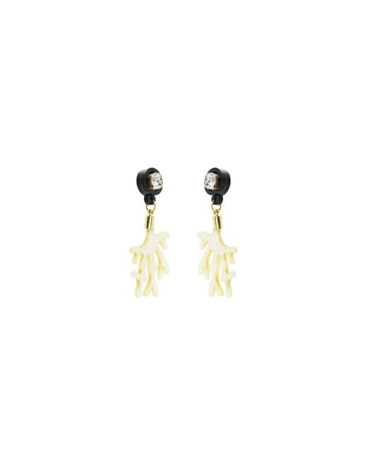 Gissa Bicalho White Acrylic Handmade Earring Coral And Strass Nacre
