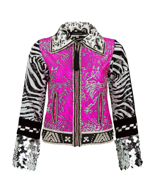 Boutique Kaotique Pink Handmade Moroccan Zebra Sequins Jacket