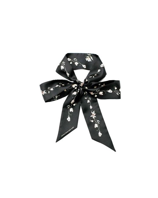 Jessie Zhao New York Black Silk Skinny Scarf Starlit Bloom