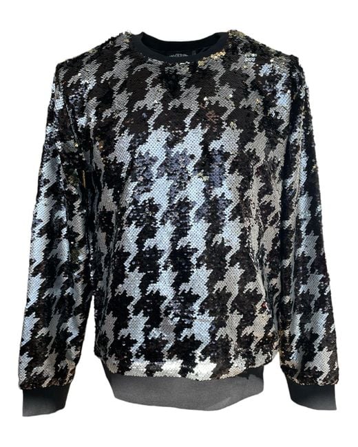 Any Old Iron Black Dogstooth Reversible Sequin Sweatshirt for men