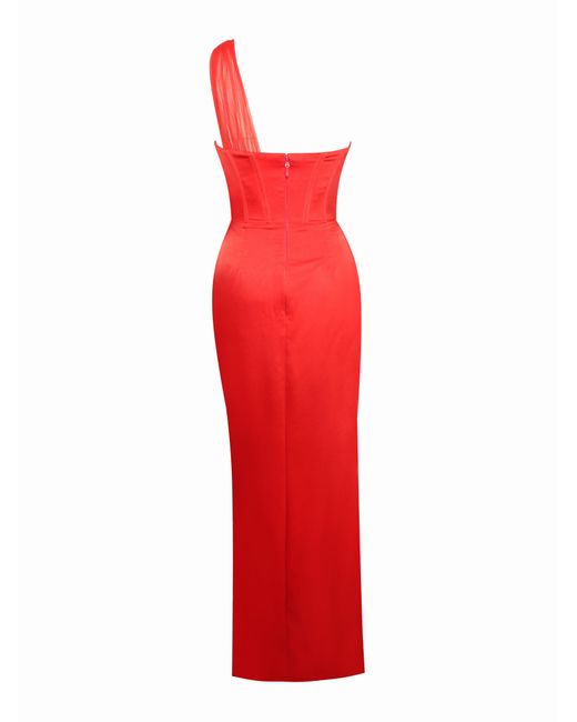 Miss Circle New York Red Lora Scarlet Crystal Embellished Mesh Satin Corset Gown