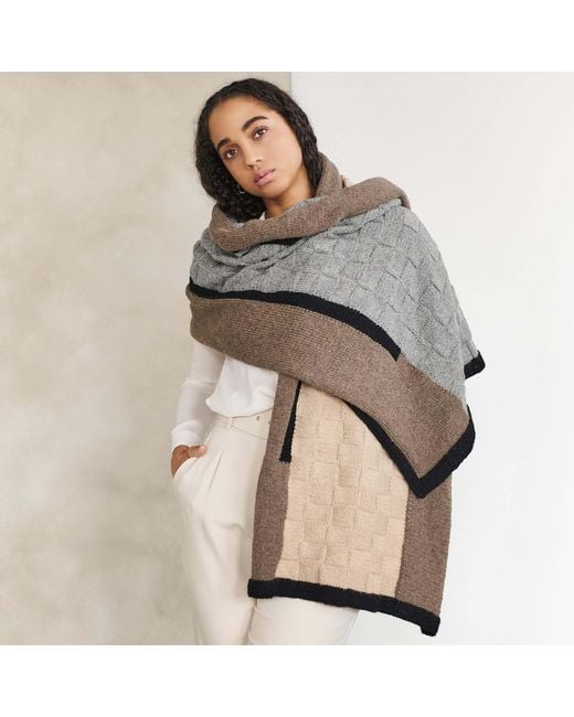 Variously Brown Plush Muhu Hand Knitted Alpaca Blanket Shawl