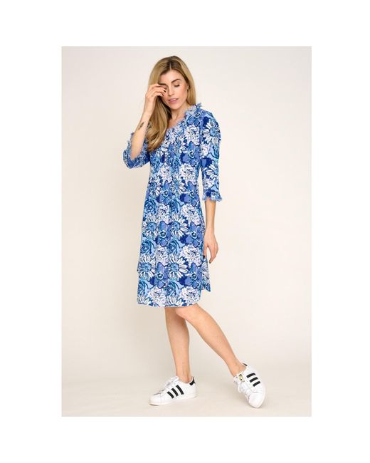 At Last Blue Annabel Cotton Tunic In Seas & White Floral