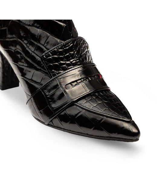 Rosamund Muir London Black Luciana Shiny Crocodile Print Loafer Boots