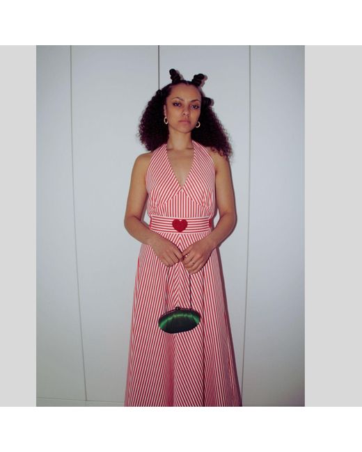 Couture to Your Door Pink Stripped Maxi Halter Neck Dress