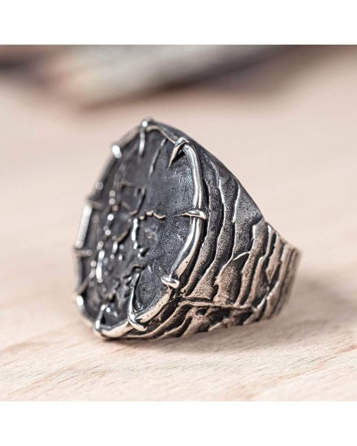 German Kabirski Metallic Noctis Handcrafted Ring With Stamped Skull Design for men