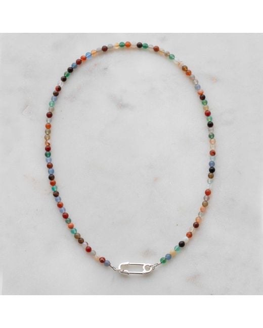 Kris Nations Metallic Mixed Agate Beads & Safety Pin Necklace