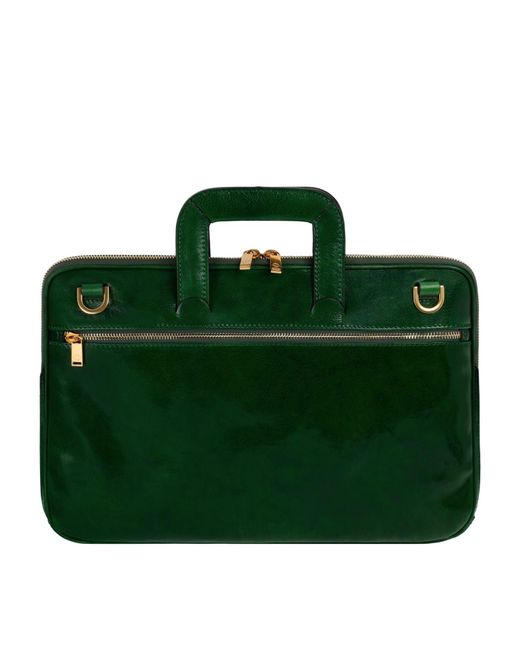 Time Resistance Green Leather Briefcase Laptop Bag for men
