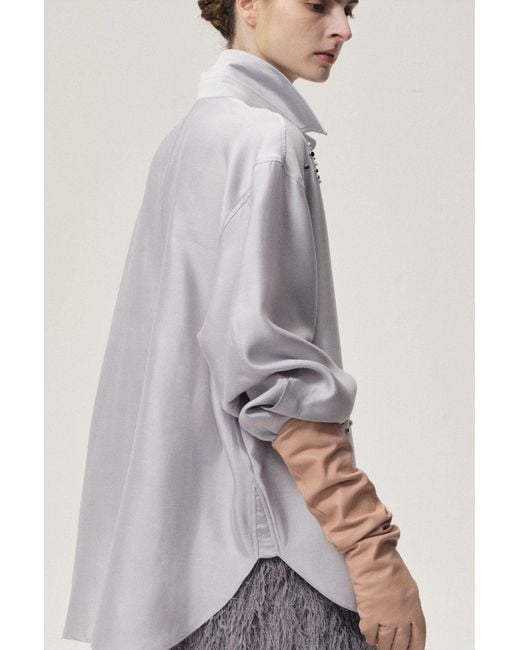 FRONT ROW SHOP Gray Stud-Embellished Shirt Pale