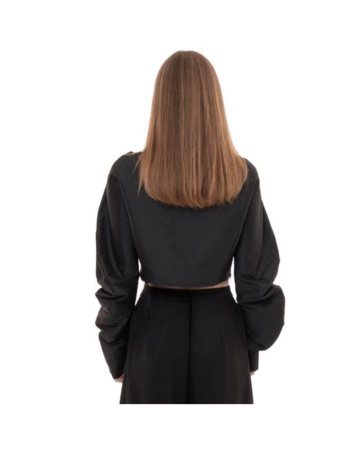 Sazha Black Silk Taffeta Cropped Top With Voluminous Sleeves