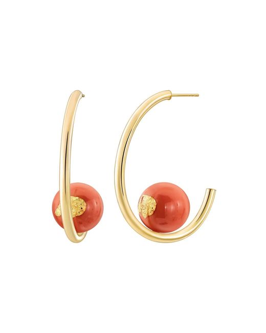 Gold & Honey White Beaded Lucite Hoop Earrings