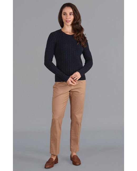 Paul James Knitwear Blue Cotton Taylor Cable Crew Neck Jumper