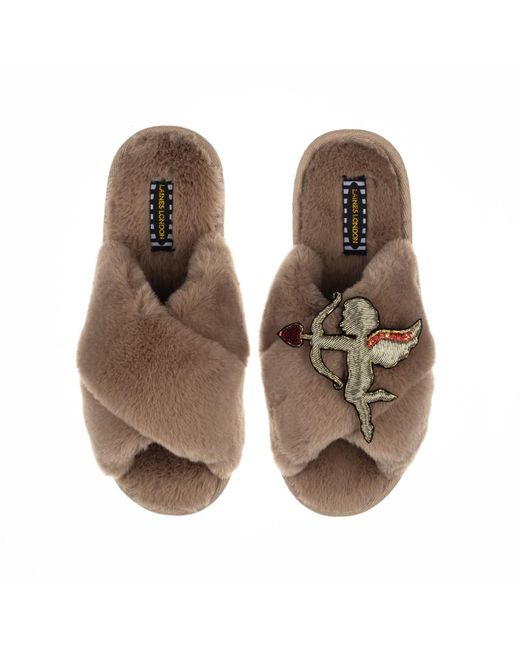 Laines London Classic Laines Slippers With Cupid Brooch in Brown Lyst