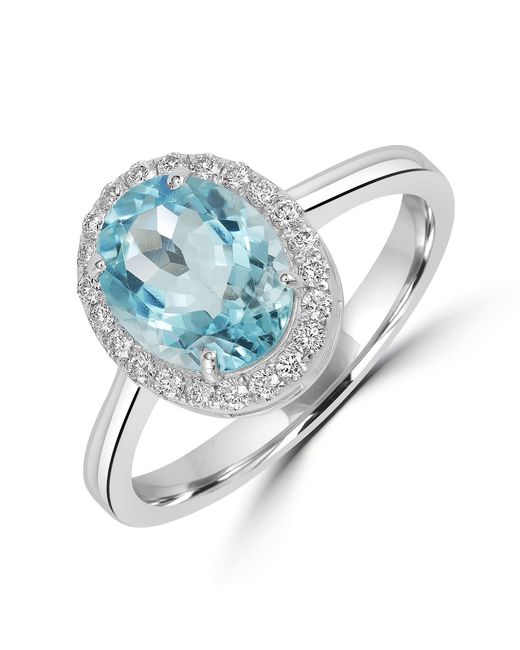 Artisan Blue Oval -Cut Aquamarine & Diamond Halo Ring