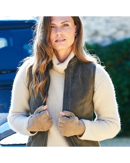 Owen Barry Brown Neutrals Sheepskin Gloves Mojabe Oatmeal Fingerless Gloves