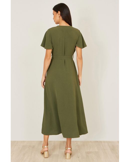 Yumi' Green Ruffle Collar Midi Shirt Dress