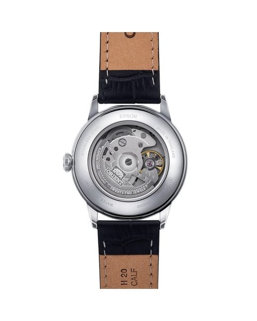 ORIENT WATCHES Black Orient Bambino Dial Steel Case Leather Strap Dress Watch for men