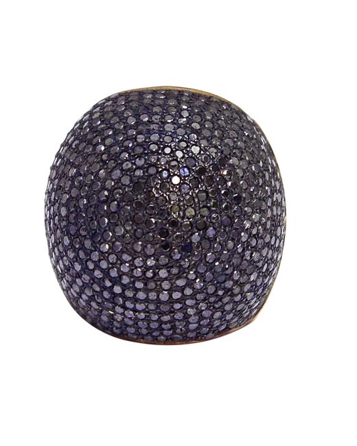 Artisan Blue 18k Gold & 925 Silver In Pave Black Diamond Dome Cocktail Ring