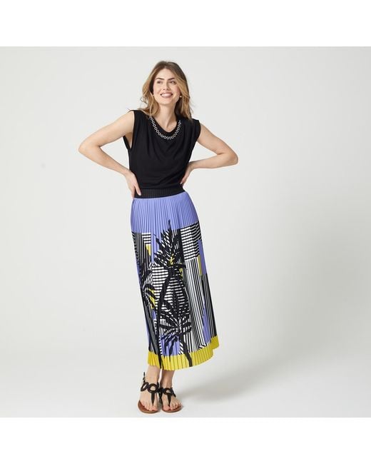 Lalipop Design Blue Stripe And Palm Print Pleated Recycled Fabric Maxi Skirt