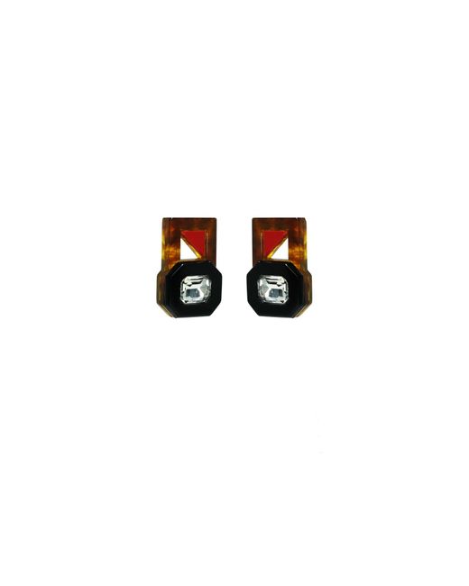 Gissa Bicalho Black Handmade Acrylic Earring P Deco Octogonal Cut Stone Caramel Granite