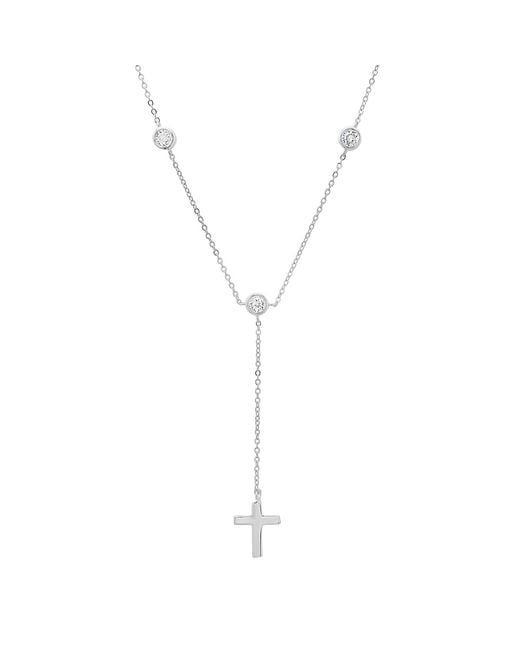Kylie Harper Metallic Sterling Bezel-Set Diamond Cz Cross Y Necklace
