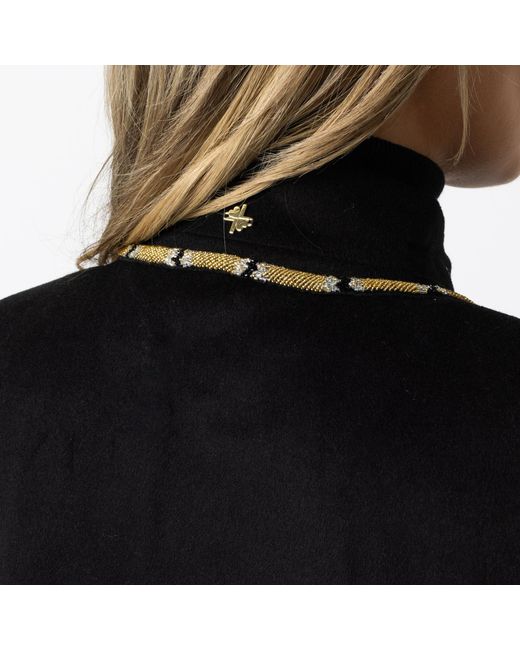 Laines London Black Laines Couture Wool Blend Cape With Embellished Wrap Around Snake