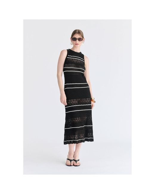 Paisie Black Contrast Detail Pointelle Knitted Dress