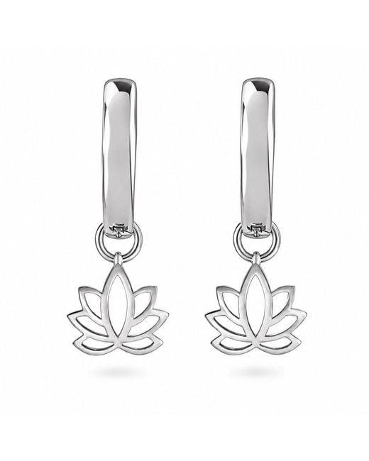 Zohreh White Lotus Flower Hoop Earrings Sterling