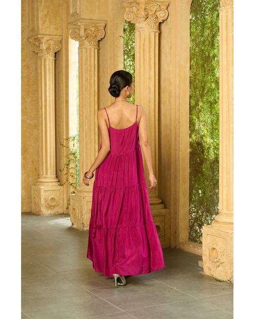 Silk and Bears Purple Valentina 100% Silk Tiered Maxi Dress — Habotai Silk
