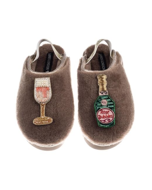 Laines London Brown Neutrals Flatform Cloud Closed Toe Slippers With Champagne & Glass Brooches