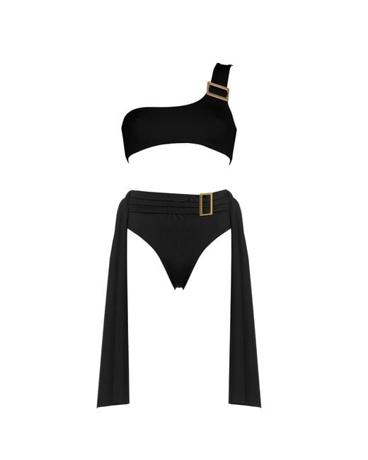 ANTONINIAS Natural Amaze High Waisted Swimwear Bottom With Decorative Belt And Golden Buckle