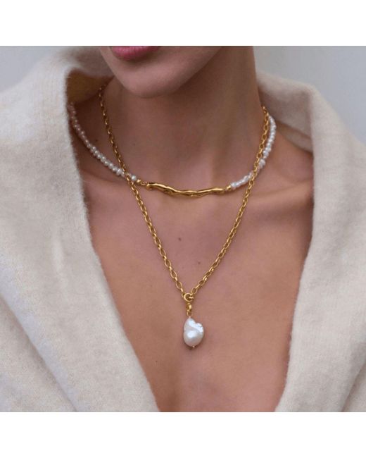 LINYA JEWELLERY Metallic Pontus Horizontal Pearl Necklace