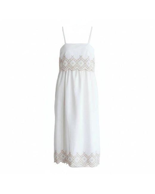 La Mandarine White Embroidered Summer Maxi Dress With Pockets Elena