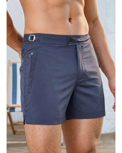 Vayla Blue Classic Plain Long Length Swim Shorts With Adjustable Waist for men