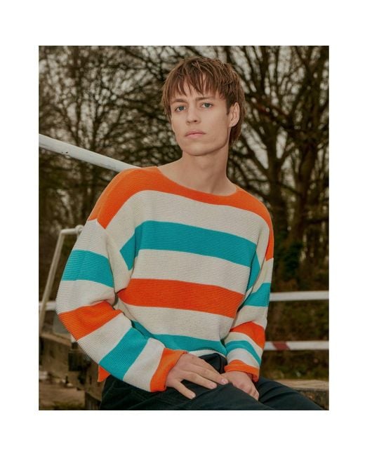 INGMARSON Orange Striped Dropped Shoulder Top for men