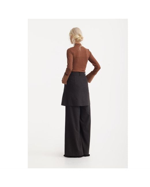 Julia Allert Black Tailored Wool-Blend Trousers With Skirt Overlay – Dark