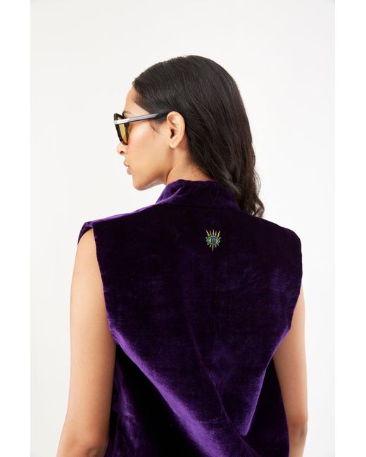 Mirayama Blue The 'Eye To Eye' Silk Velvet Vest With Embroidered Borders