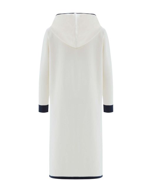 Peraluna White Nara Long Cardigan %100 Organic Cotton Hooded In Ecru/navy