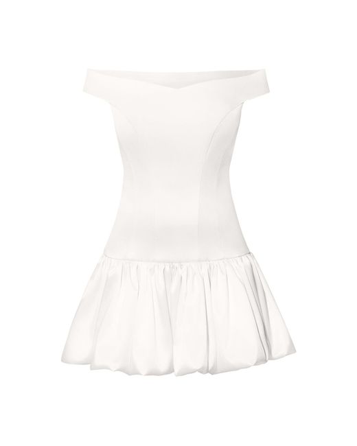 Tia Dorraine White Off-Shoulders Satin Balloon Dress