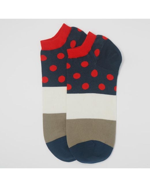 Peper Harow - Made in England Blue Oxford Stripe & Mayfair Scarlet Trainer Socks Bundle for men