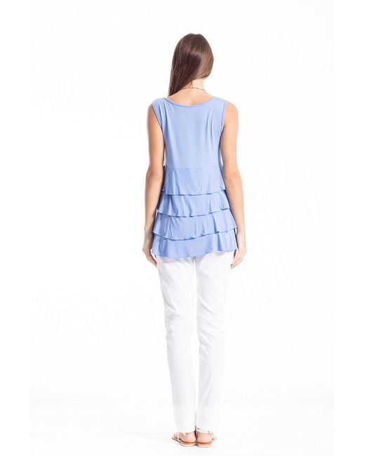 Conquista Blue Sleeveless Tiered Frill Top