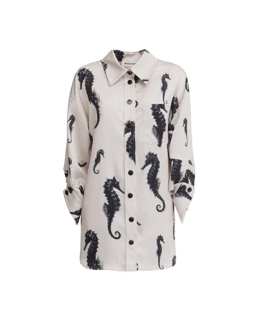 Julia Allert White Seahorse Print Oversized Shirt – Ivory