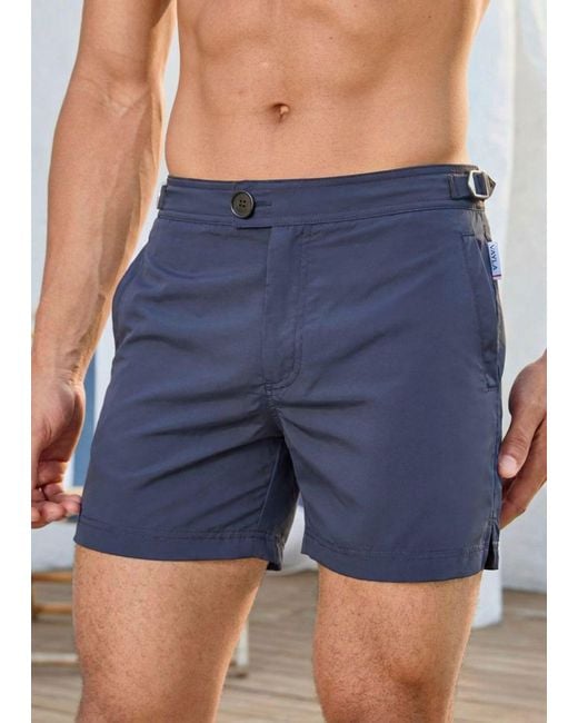 Vayla Blue Classic Plain Long Length Swim Shorts With Adjustable Waist for men