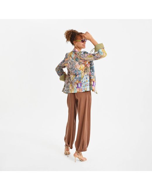 Lalipop Design Brown Neutrals Tencel Blend Relaxed Wide-Leg Pants
