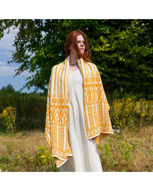 Handmade in Bridge Yellow Helena Knitted Fair Isle Merino Shawl