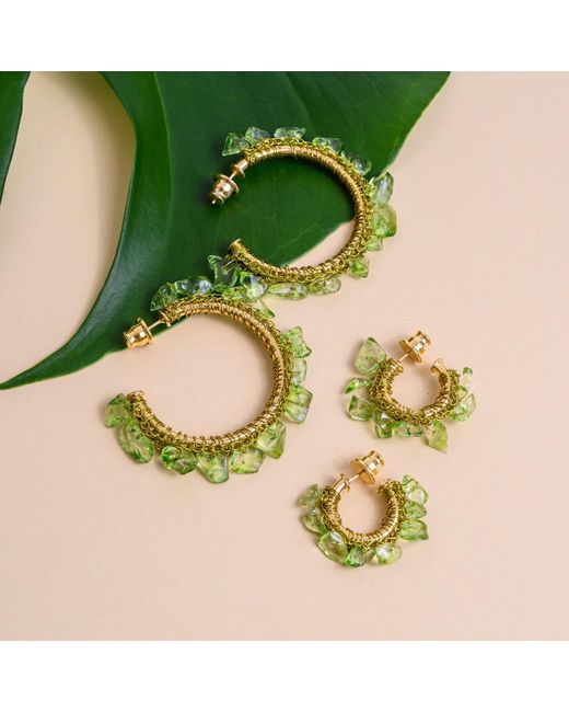 Lavish by Tricia Milaneze Jade Green Mix Rocks Hoops Handmade Crochet Earrings