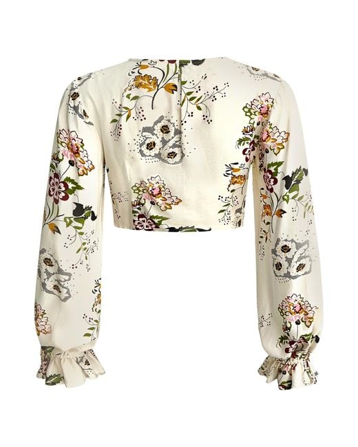 Why Mary Natural Vintage Floral Tie Top With Bell Sleeves