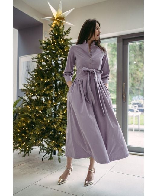 BEIRA Purple Marina Dress Long Pleated Shirt Dress
